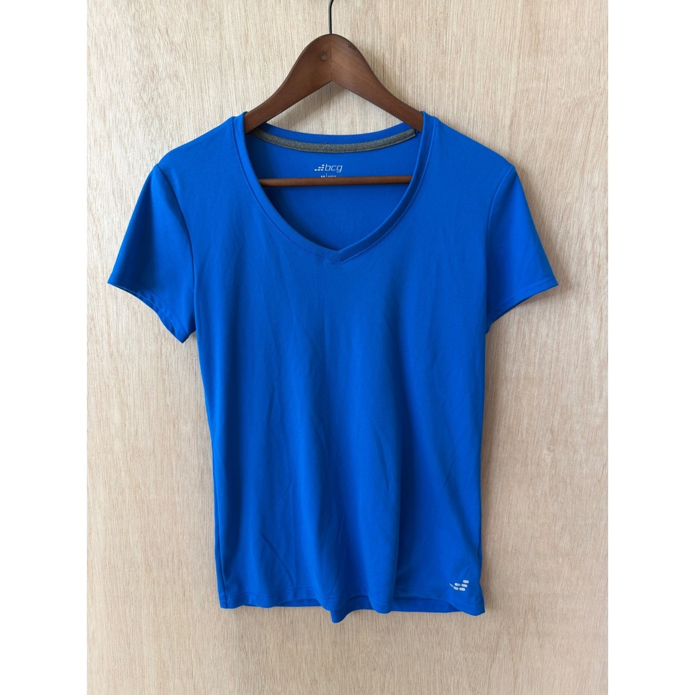 BCG Womens Royal Blue V-Neck Short Sleeve Active Performance T-Shirt Size M
